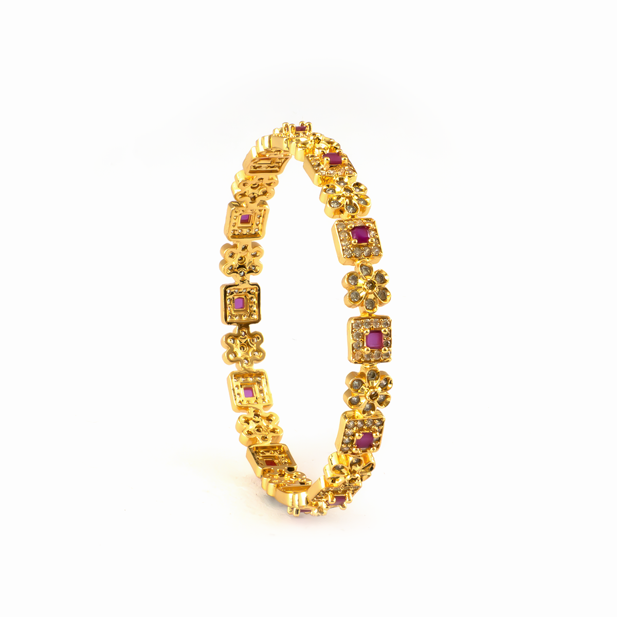 Sleek Daily Ruby & White AD bangles in gold plated finish with ruby & white American diamond (AD) stones