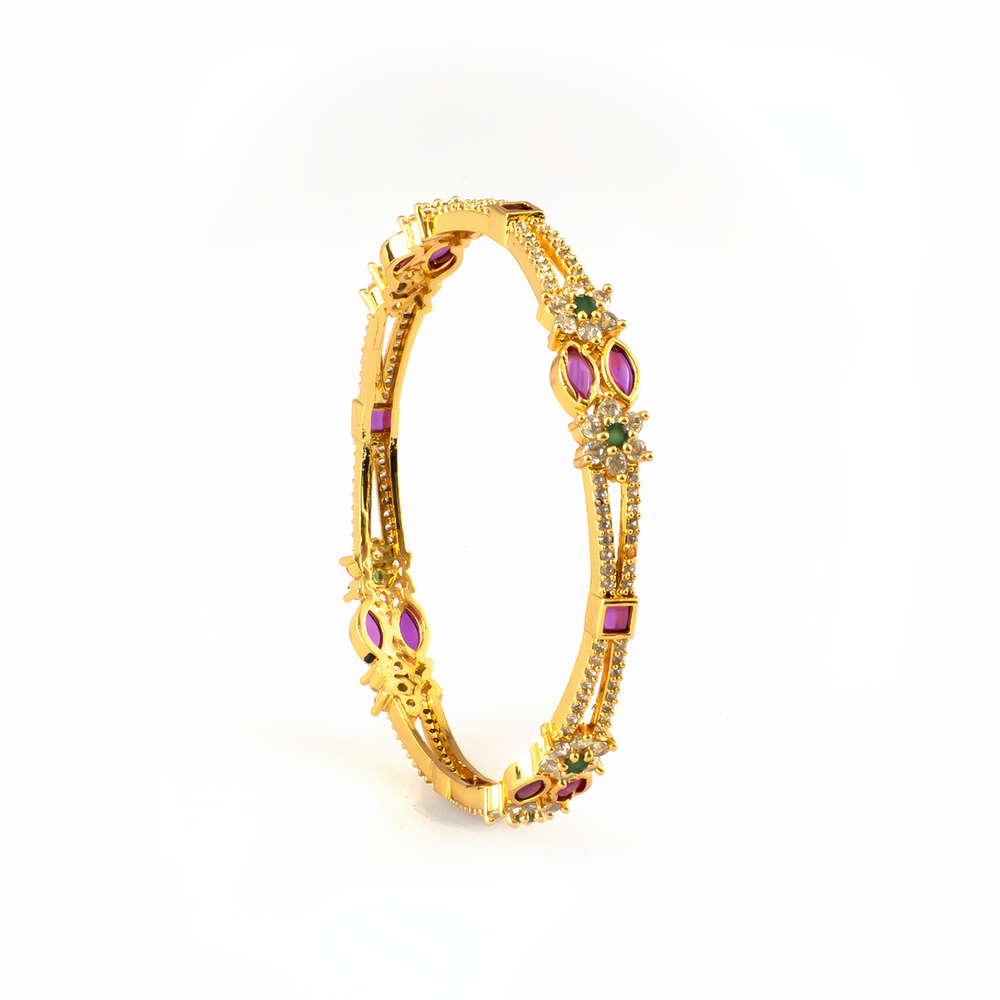 Signature Ruby & White AD bangles in 24K gold plated finish with ruby & white American diamond (AD) stones