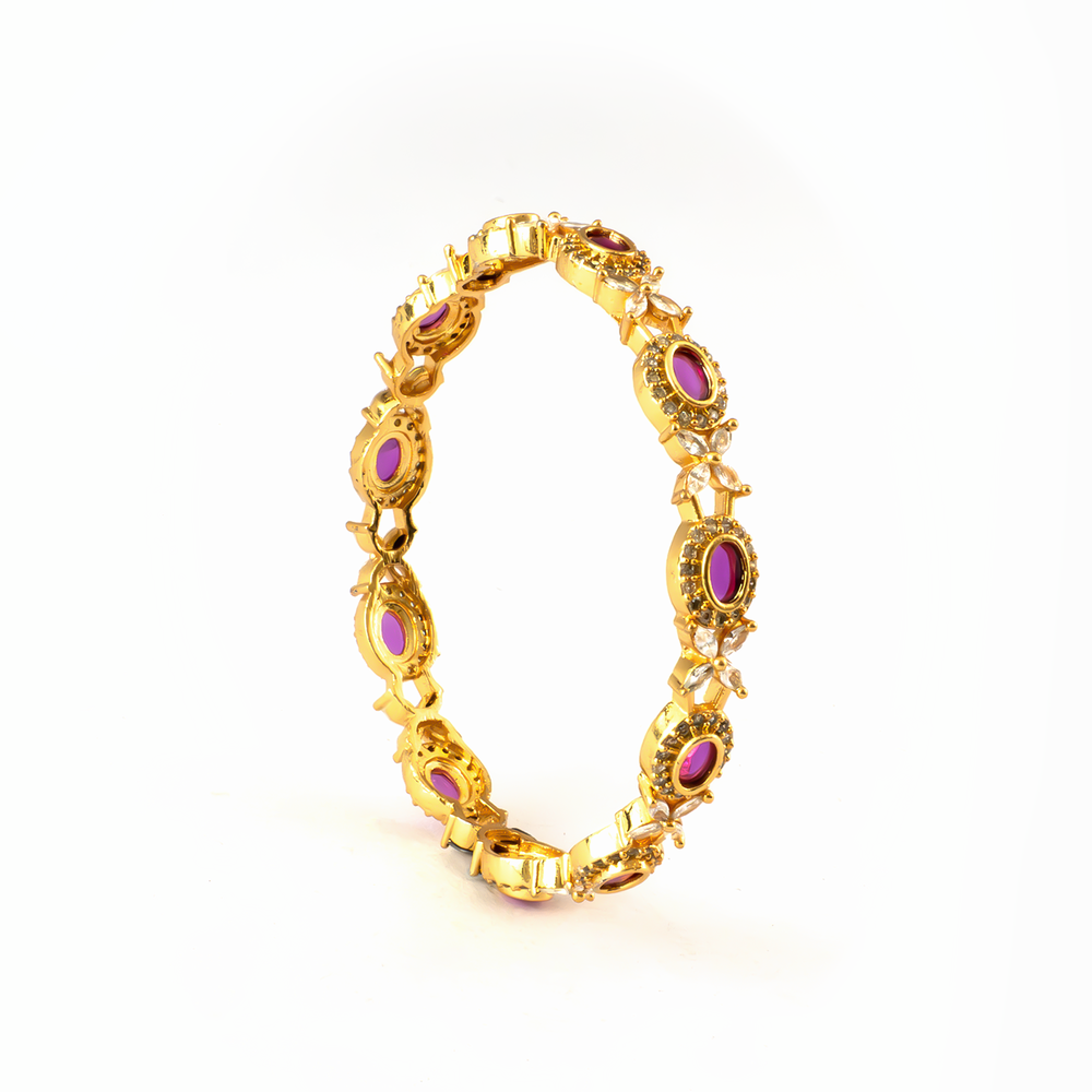 Geometric Ruby & White AD bangles in gold plated finish with ruby & white American diamond (AD) stones