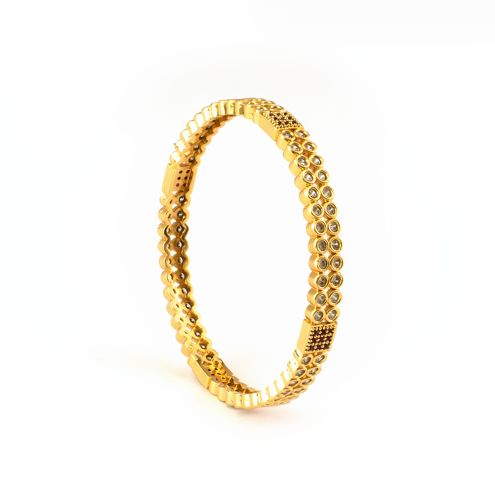 Rani Ruby AD bangles in 24K gold plated finish with ruby & white American diamond (AD) stones
