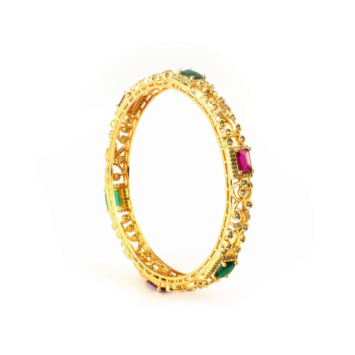 Royal Ruby & American Diamond bangles in gold plated finish with ruby & white American diamond (AD) stones