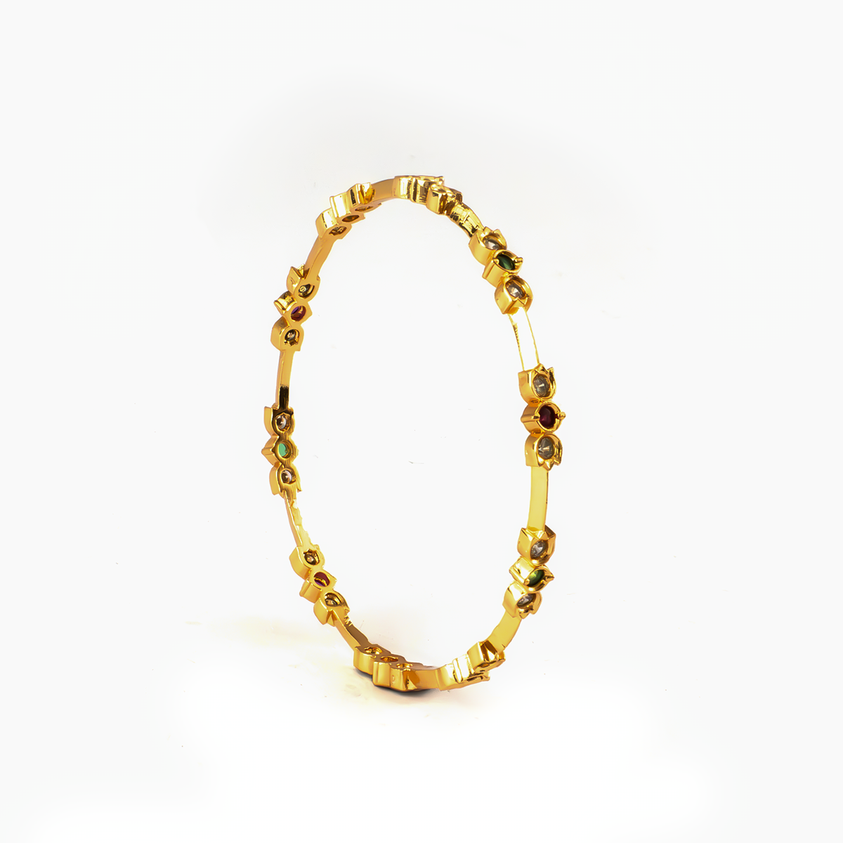 Minimalist Ruby & White AD bangles in 24K gold plated finish with ruby & white American diamond (AD) stones