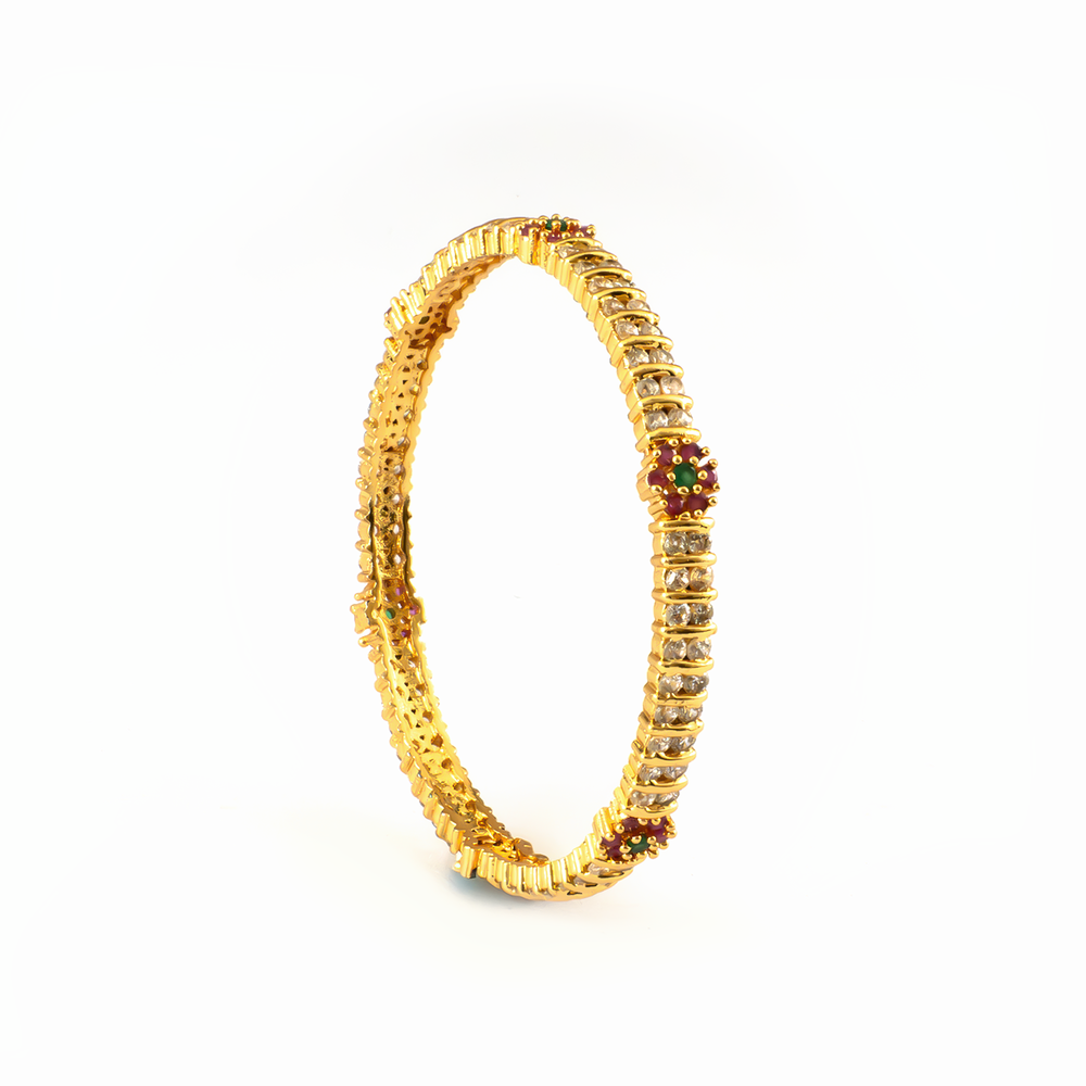 Contemporary Glamour AD bangles in 24K gold plated finish with sparkling American diamond (AD) stones