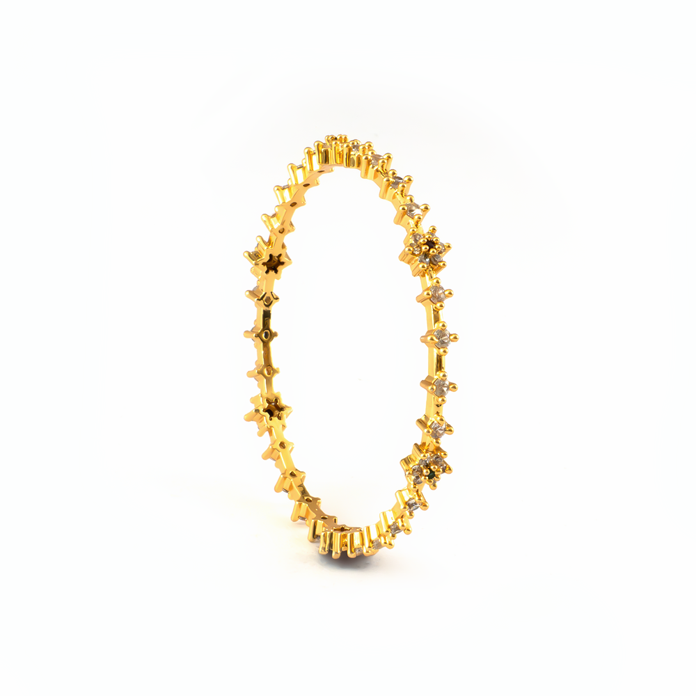 Elite Ruby & White Stone bangles in 24K gold plated finish with ruby-red stones