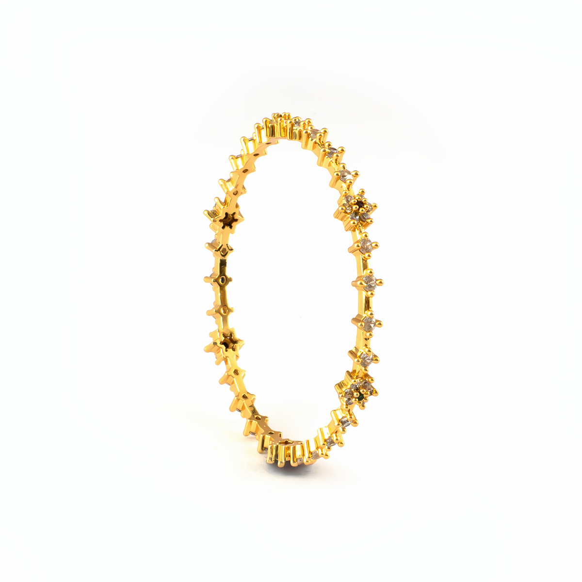 Elite Ruby & White Stone bangles in 24K gold plated finish with ruby-red stones