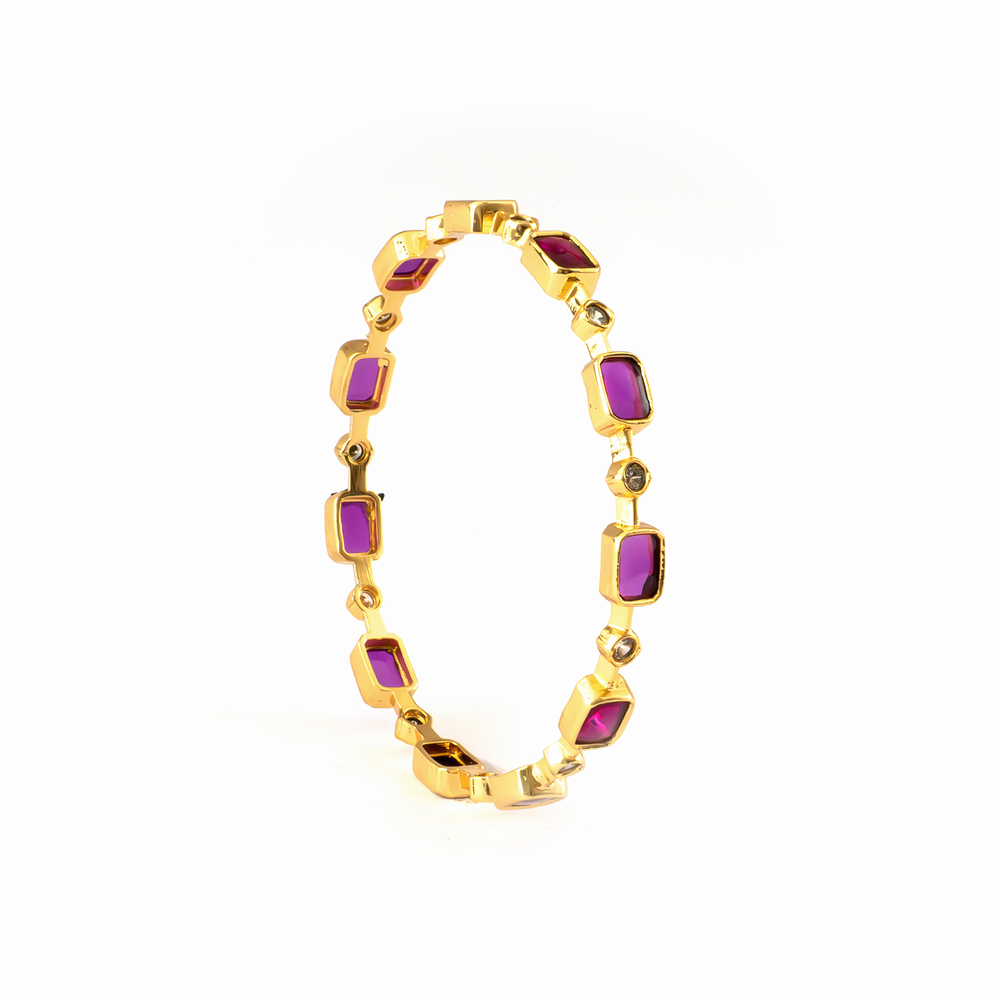 Single-Row Ruby & White AD bangles in gold plated finish with ruby & white American diamond (AD) stones