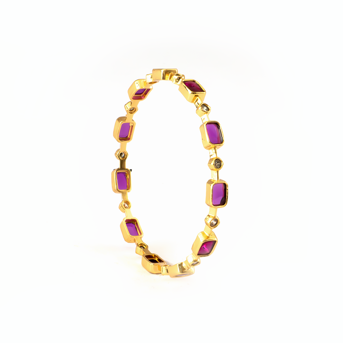 Single-Row Ruby & White AD bangles in gold plated finish with ruby & white American diamond (AD) stones
