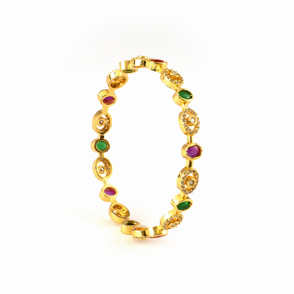 Handcrafted Ruby & White AD bangles in 24K gold plated finish with ruby & white American diamond (AD) stones