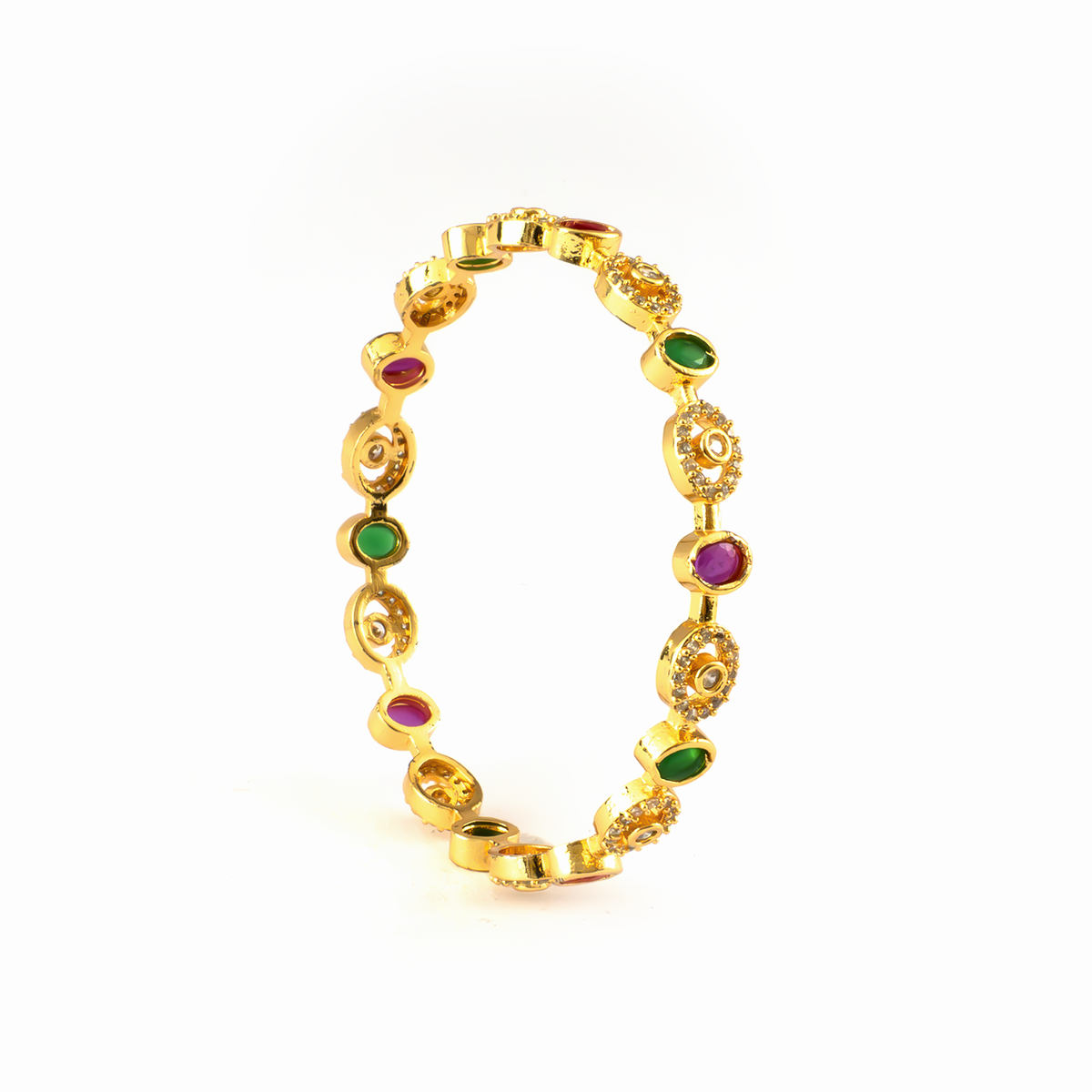 Handcrafted Ruby & White AD bangles in 24K gold plated finish with ruby & white American diamond (AD) stones