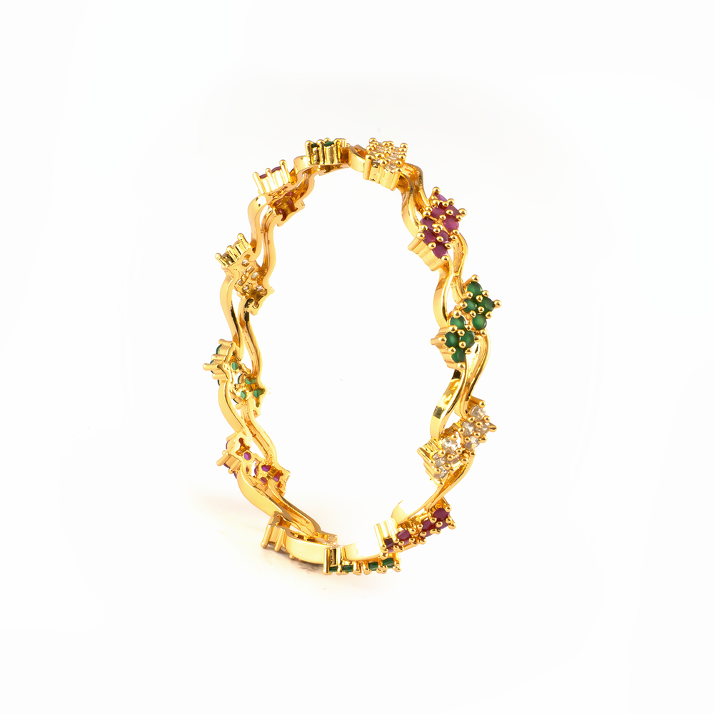 RGW Ruby, Green & White AD bangles in 24K gold plated finish with sparkling American diamond (AD) stones