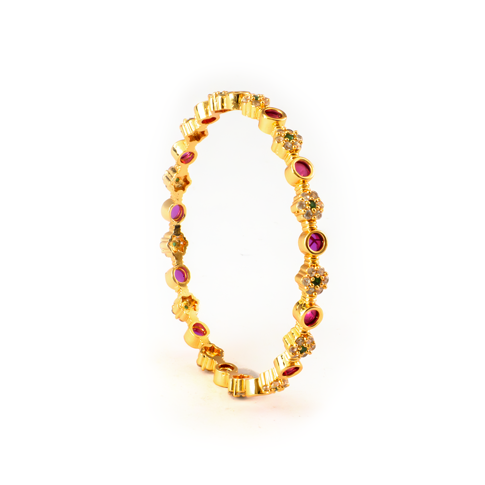 Ruby & White AD Statement bangles in gold plated finish with ruby & white American diamond (AD) stones
