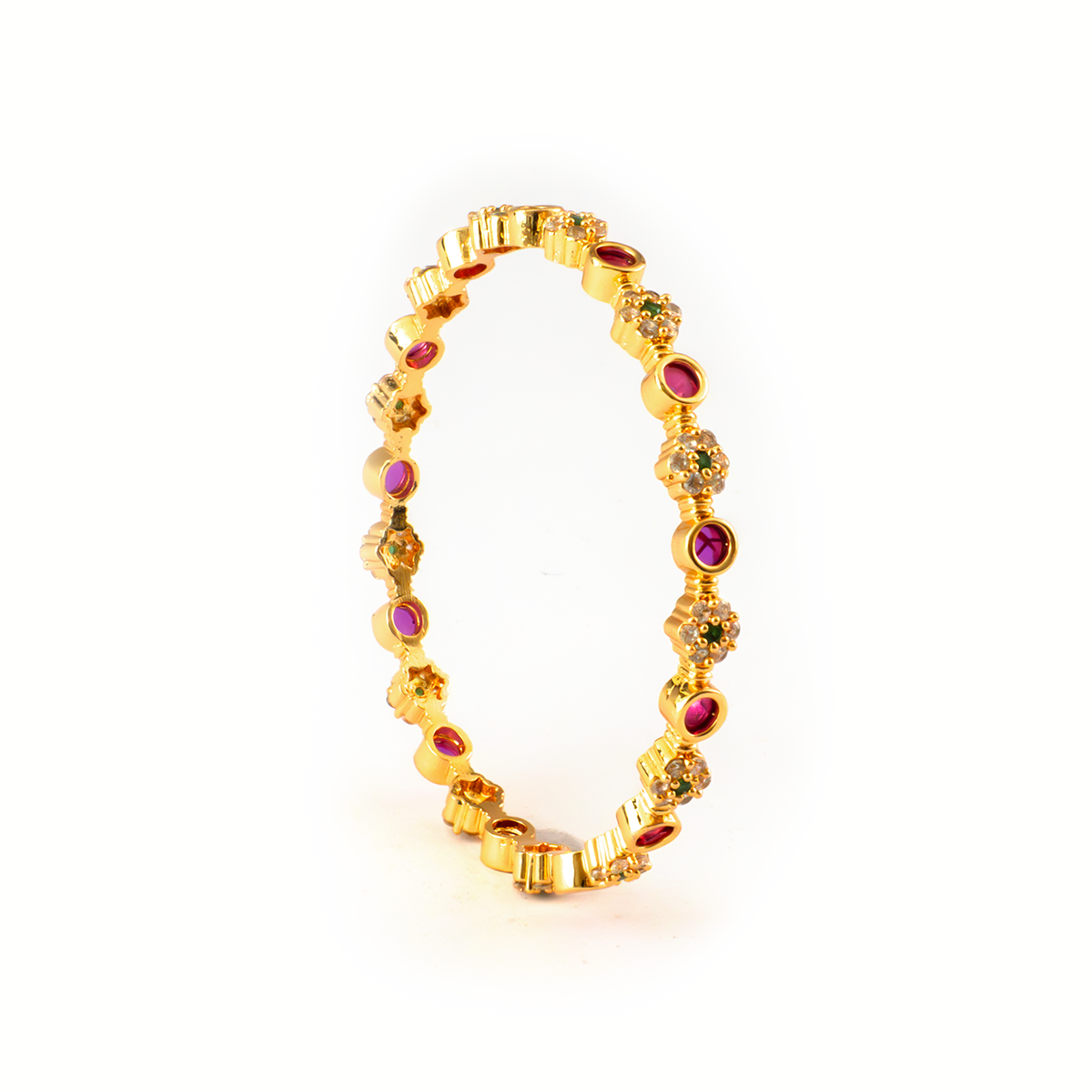 Ruby & White AD Statement bangles in gold plated finish with ruby & white American diamond (AD) stones