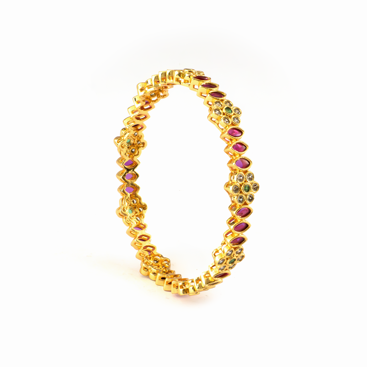 Festive Ruby & White AD bangles in gold plated finish with ruby & white American diamond (AD) stones