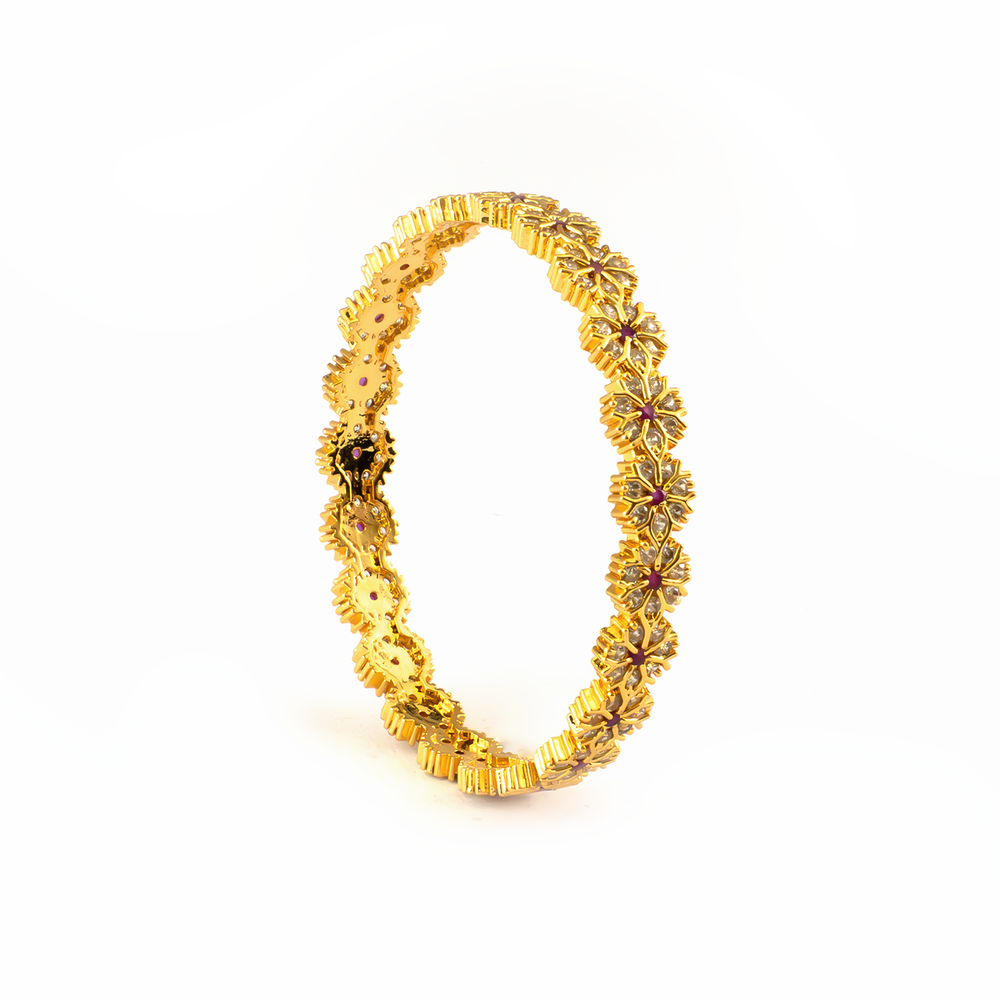 Precision-Cut Ruby & White AD bangles in gold plated finish with ruby & white American diamond (AD) stones
