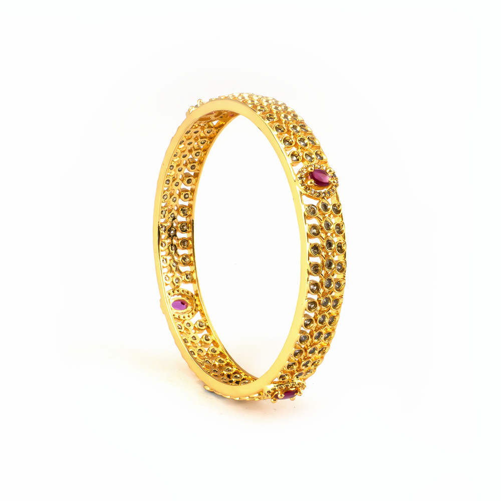 Vintage Ruby & White AD bangles in gold plated finish with ruby & white American diamond (AD) stones