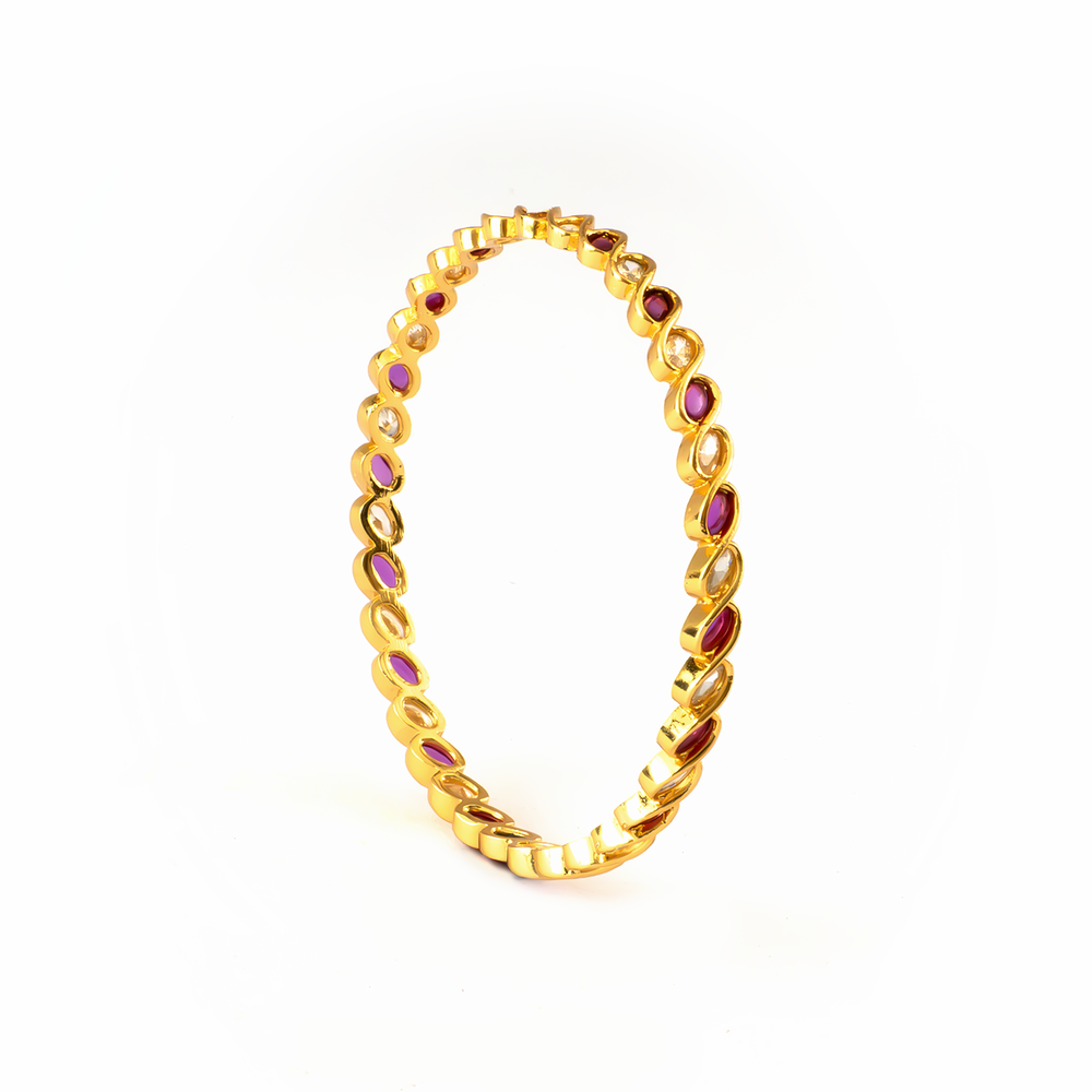 Artisan Ruby & White AD bangles in gold plated finish with ruby & white American diamond (AD) stones