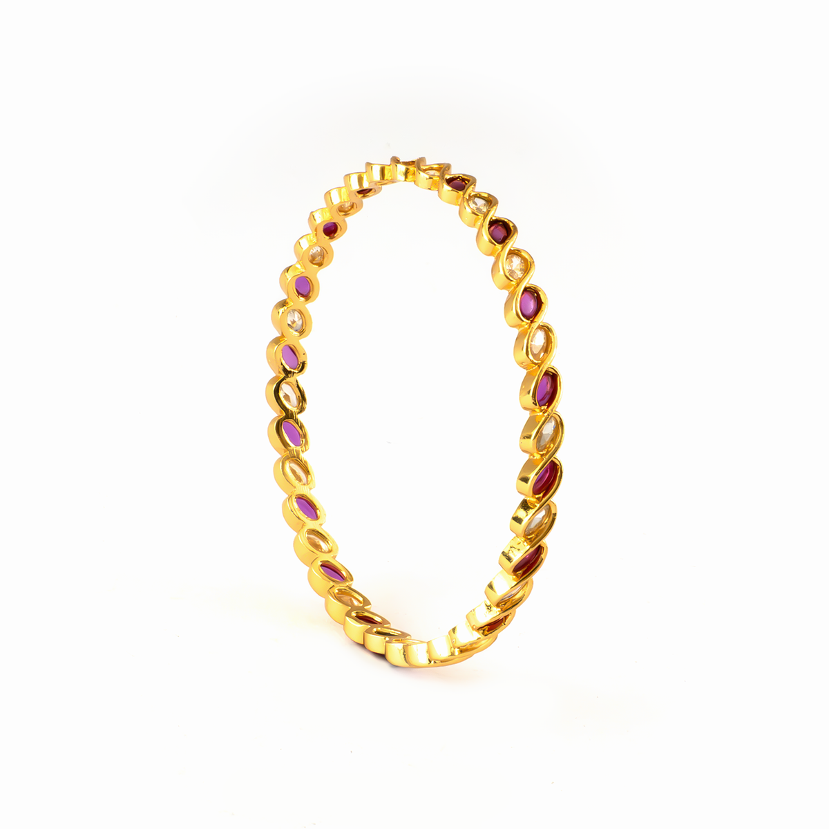 Artisan Ruby & White AD bangles in gold plated finish with ruby & white American diamond (AD) stones
