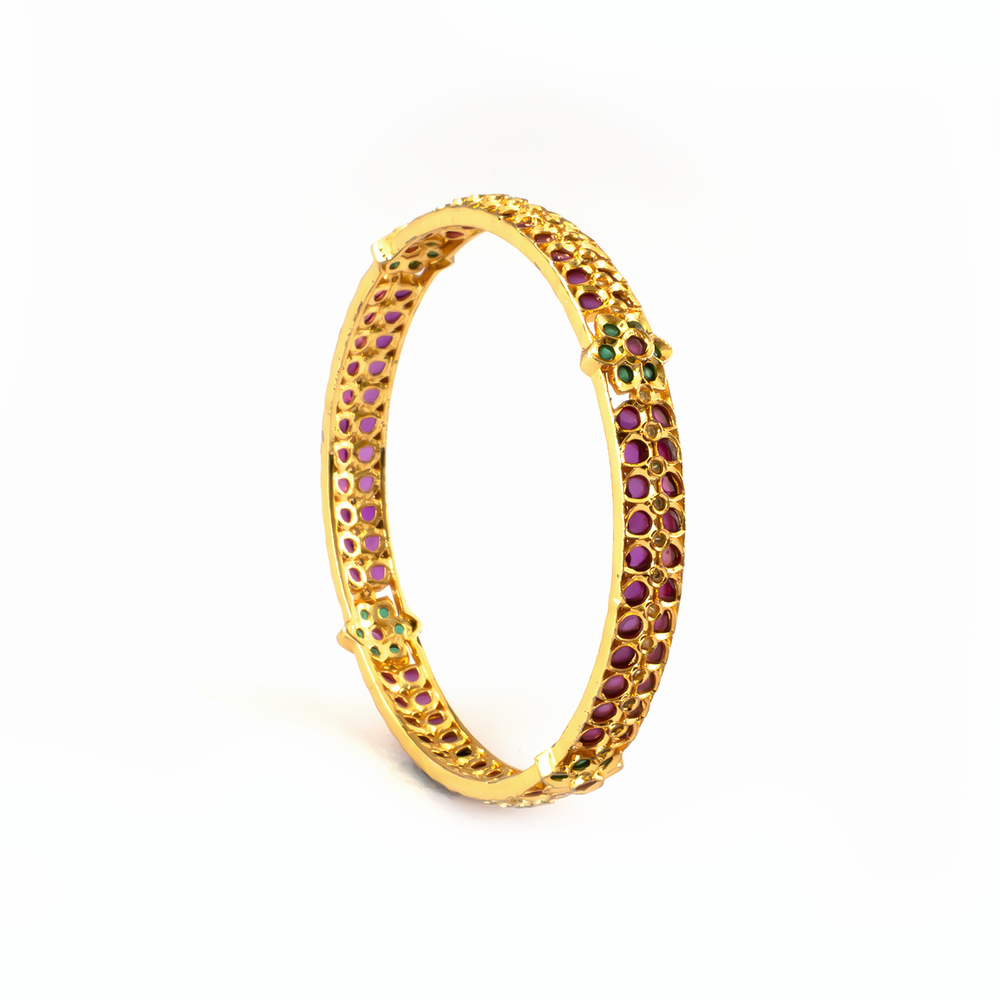 Ethnic Ruby & White AD bangles in gold plated finish with ruby & white American diamond (AD) stones