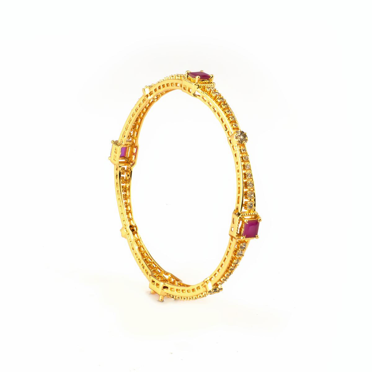 Ruby & White AD Stone bangles in 24K gold plated finish with ruby & white American diamond (AD) stones