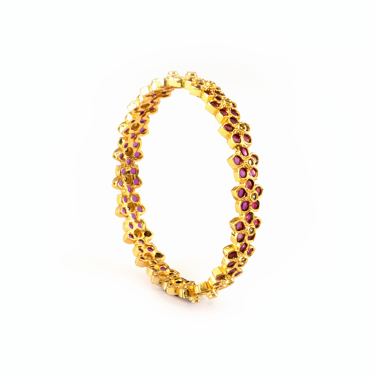 High-Fashion Ruby & White AD bangles in gold plated finish with ruby & white American diamond (AD) stones