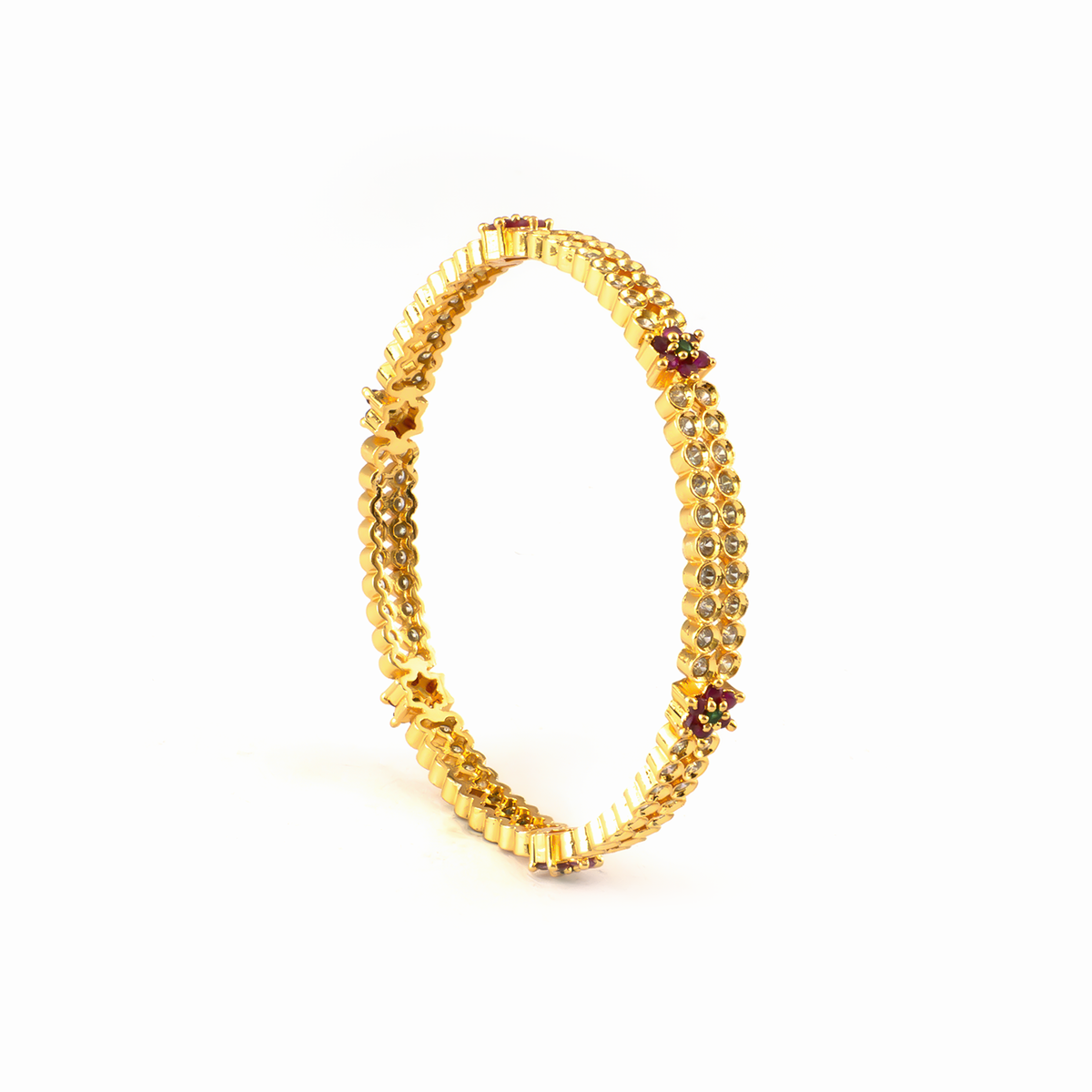 Opulent Ruby & White AD bangles in gold plated finish with ruby & white American diamond (AD) stones