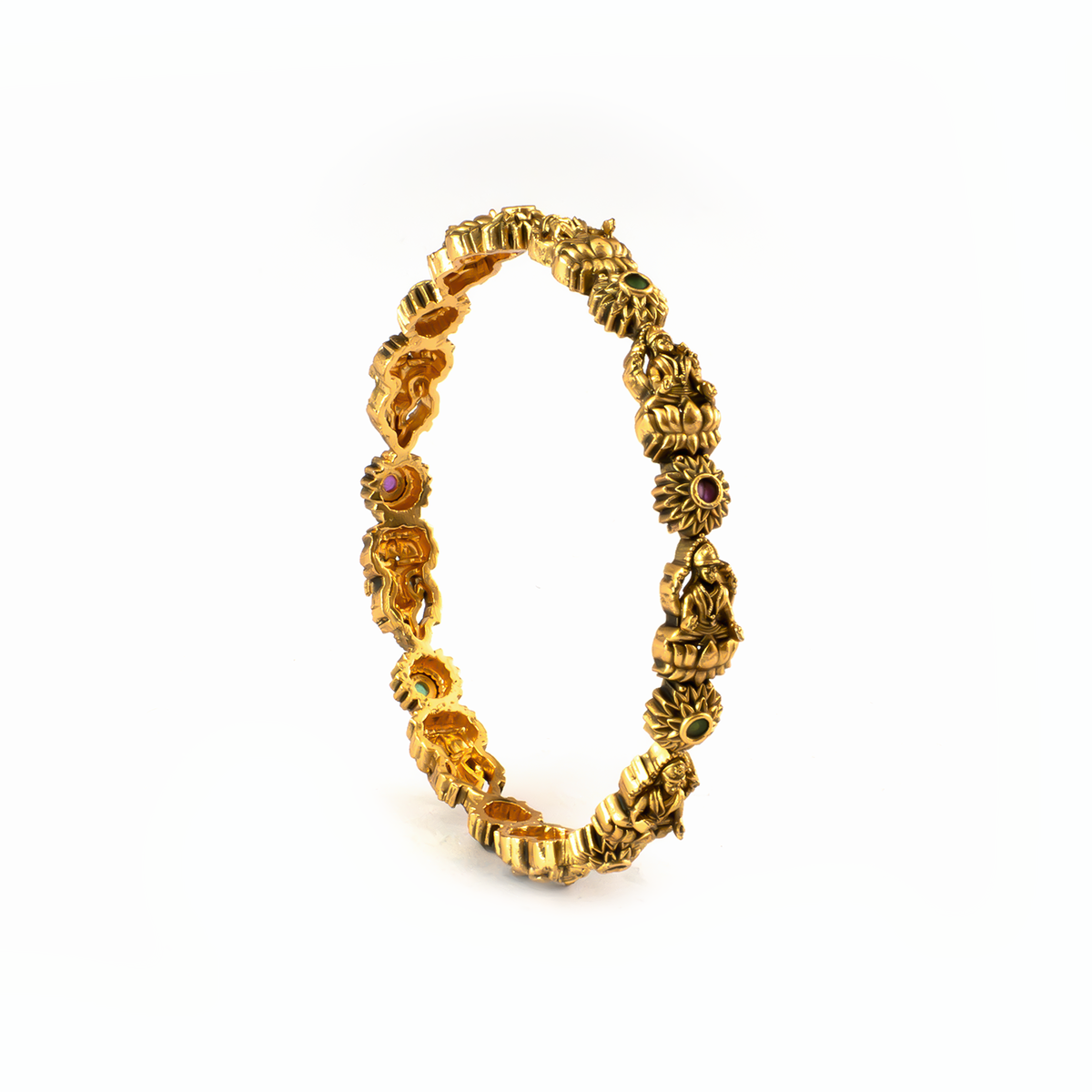 Divine Lakshmi Ruby bangles in 24K gold plated finish with ruby-red stones