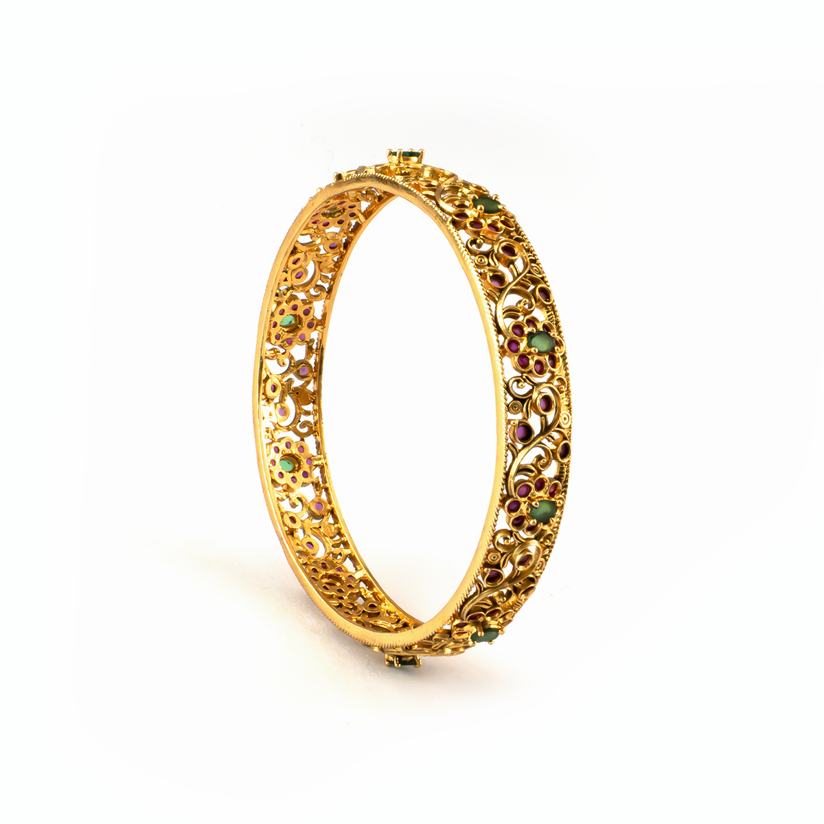 Ruby & Emerald Stone bangles in 24K gold plated finish with ruby & emerald-green stones – view 5 of 8
