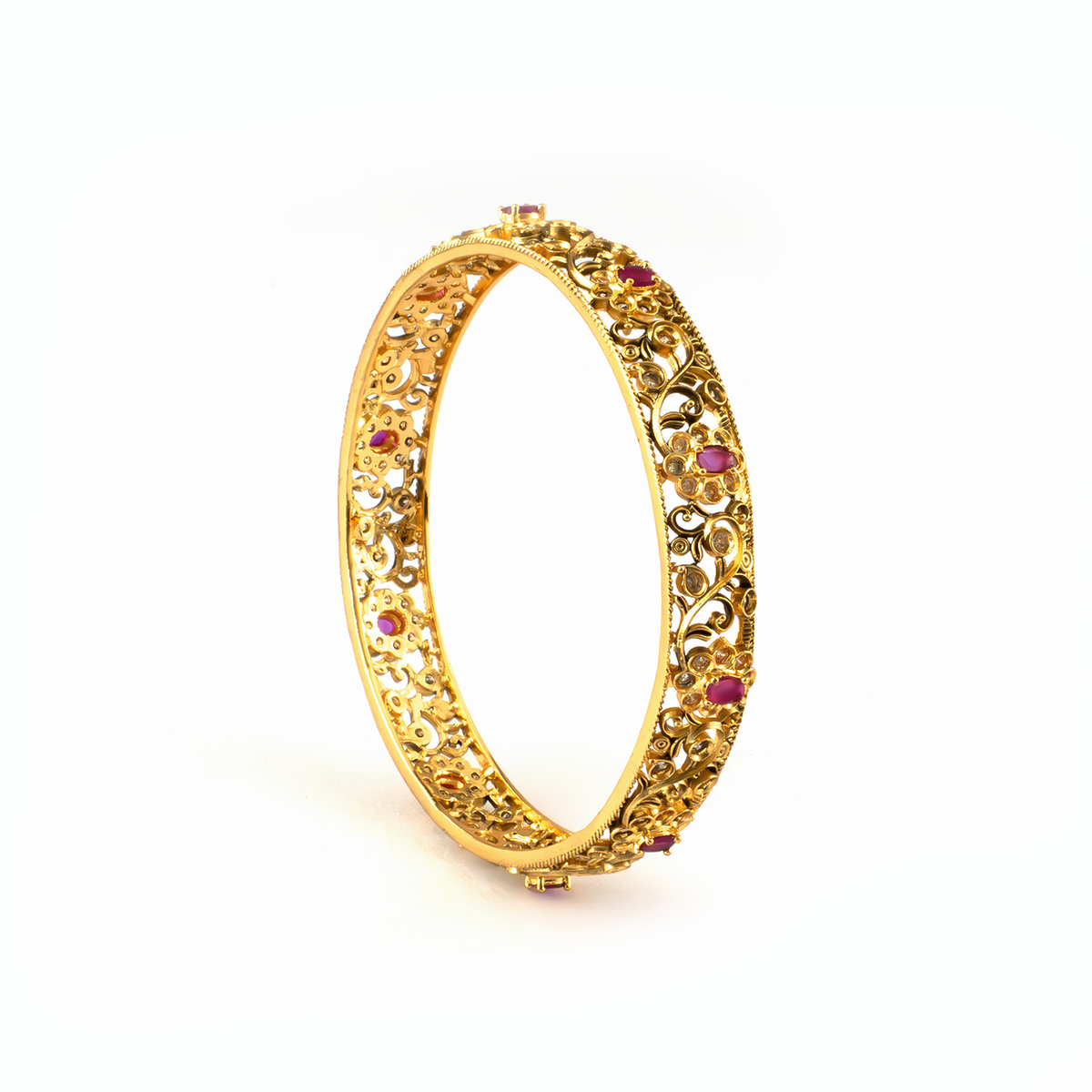 Ruby & Emerald Stone bangles in 24K gold plated finish with ruby & emerald-green stones
