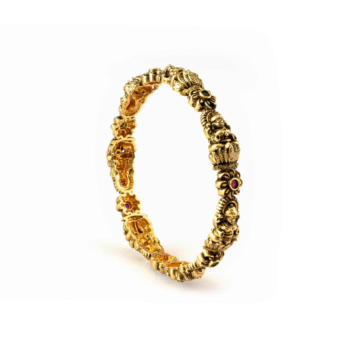 Divine Lakshmi Ruby & Emerald bangles in 24K gold plated finish with ruby & emerald-green stones – view 5 of 8