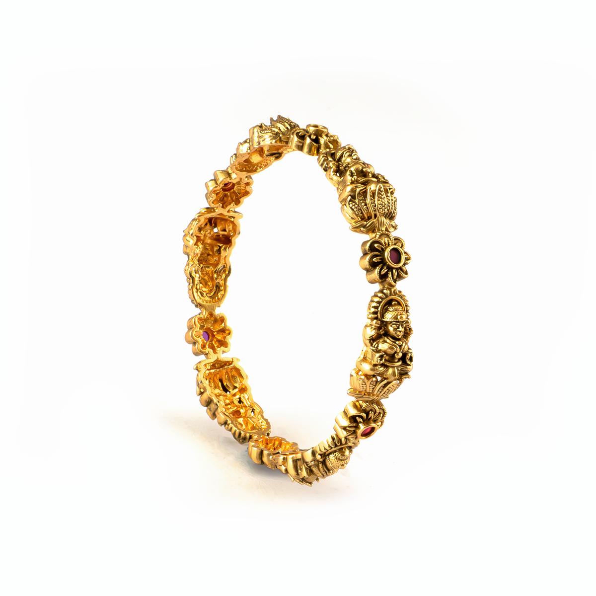 Divine Lakshmi Ruby & Emerald bangles in 24K gold plated finish with ruby & emerald-green stones