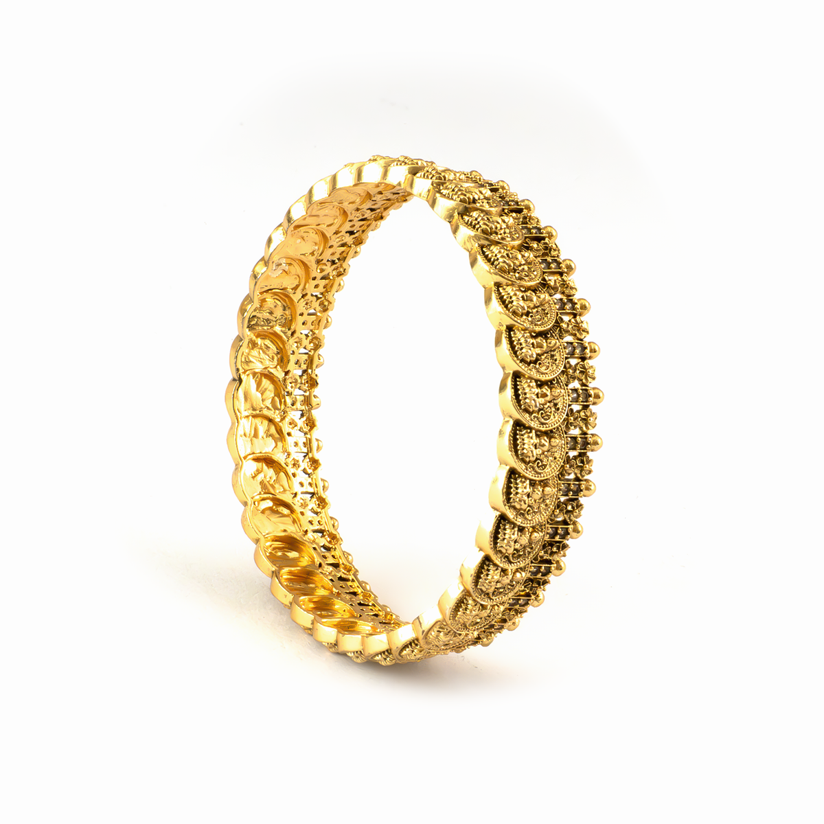 Antique Carved Temple kada in 24K gold plated finish