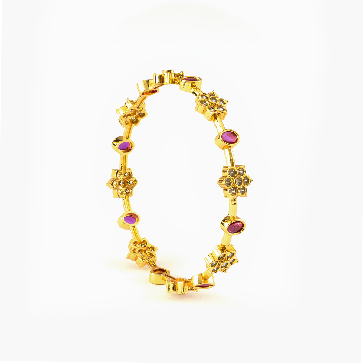 Luxe Ruby & White AD bangles in 24K gold plated finish with ruby & white American diamond (AD) stones