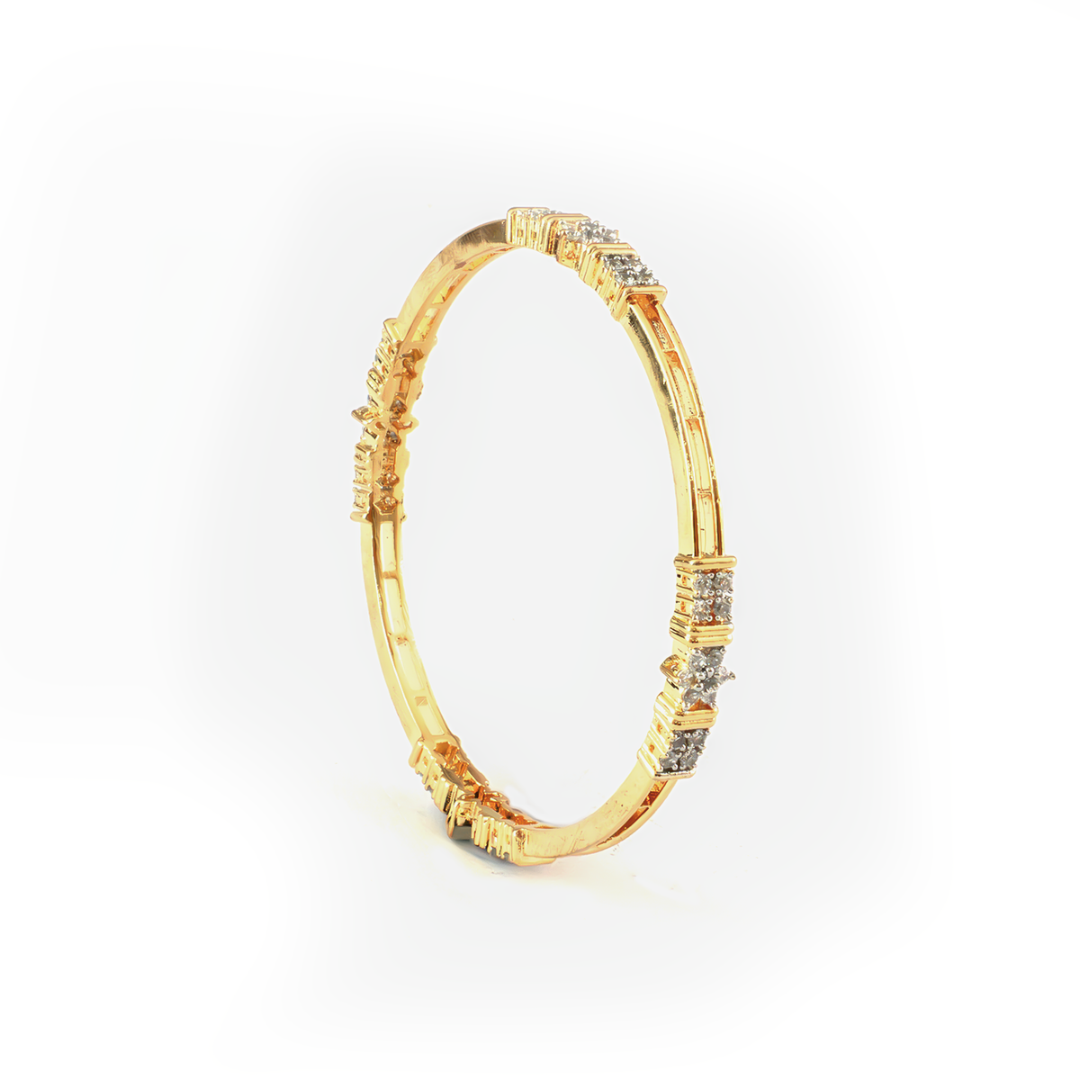 Sovereign Flare CZ bangles in 22K gold plated finish with cubic zirconia (CZ) stones