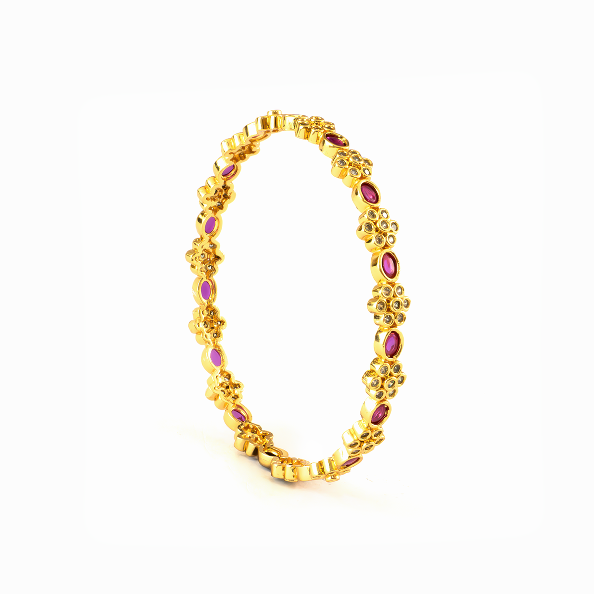 Modern Classic Ruby & White AD bangles in gold plated finish with ruby & white American diamond (AD) stones