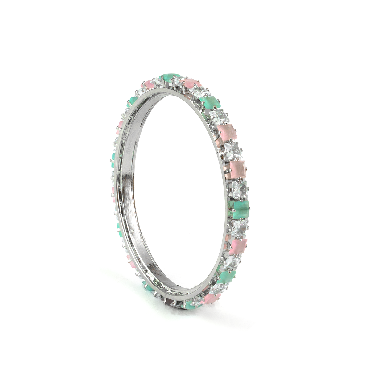 Romantic Square Stone Crystal bangles in silver plated finish with shining crystal stones