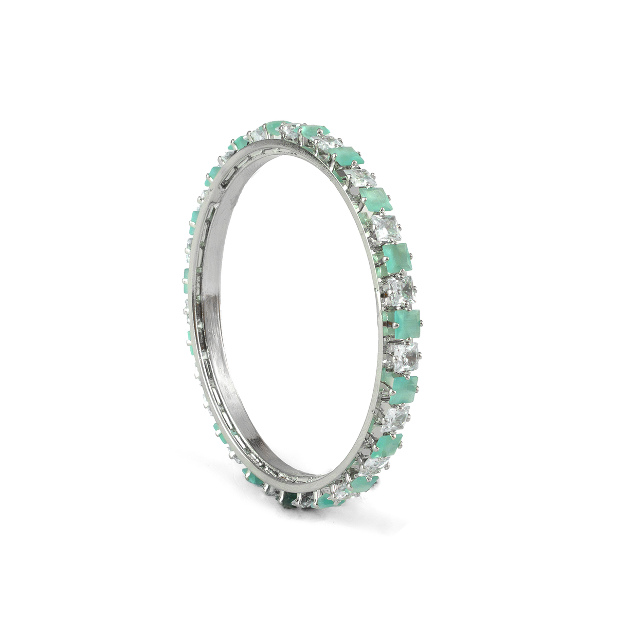 Romantic Square Stone Crystal bangles in silver plated finish with shining crystal stones – view 13 of 16
