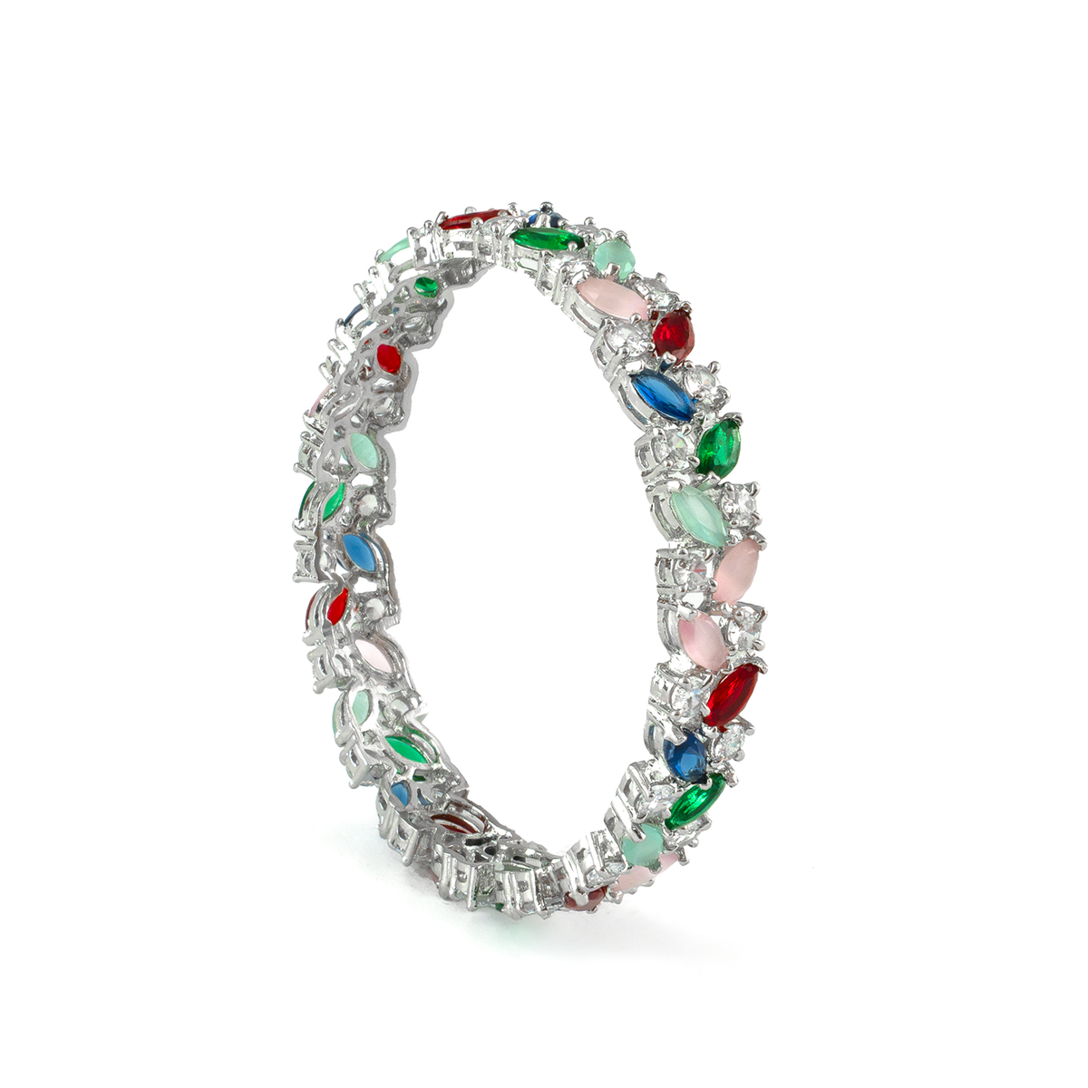 Multicolor American Diamond bangles in silver plated finish with sparkling American diamond (AD) stones