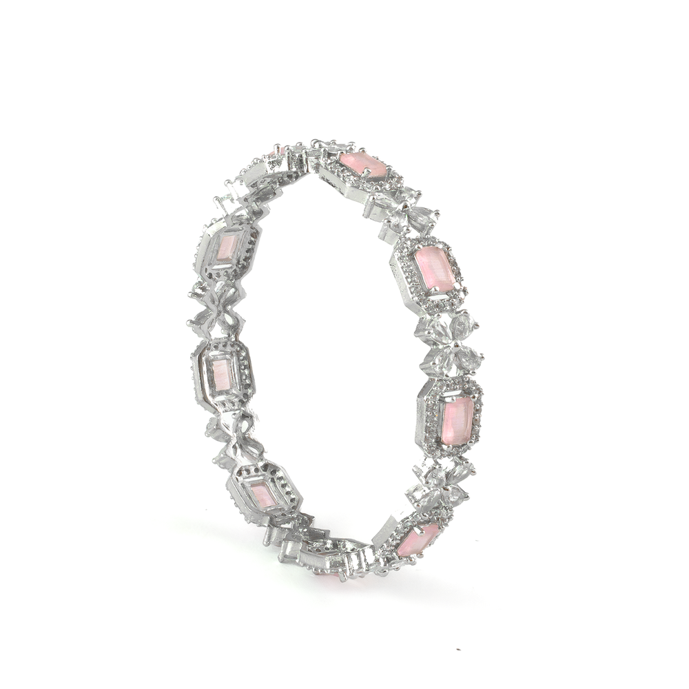 Blue Cubic Stone AD Floral bangles in silver plated finish with sparkling American diamond (AD) stones – view 5 of 24