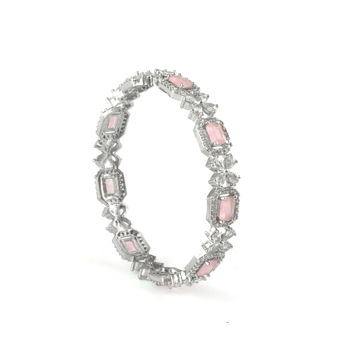 Blue Cubic Stone AD Floral bangles in silver plated finish with sparkling American diamond (AD) stones – view 5 of 24