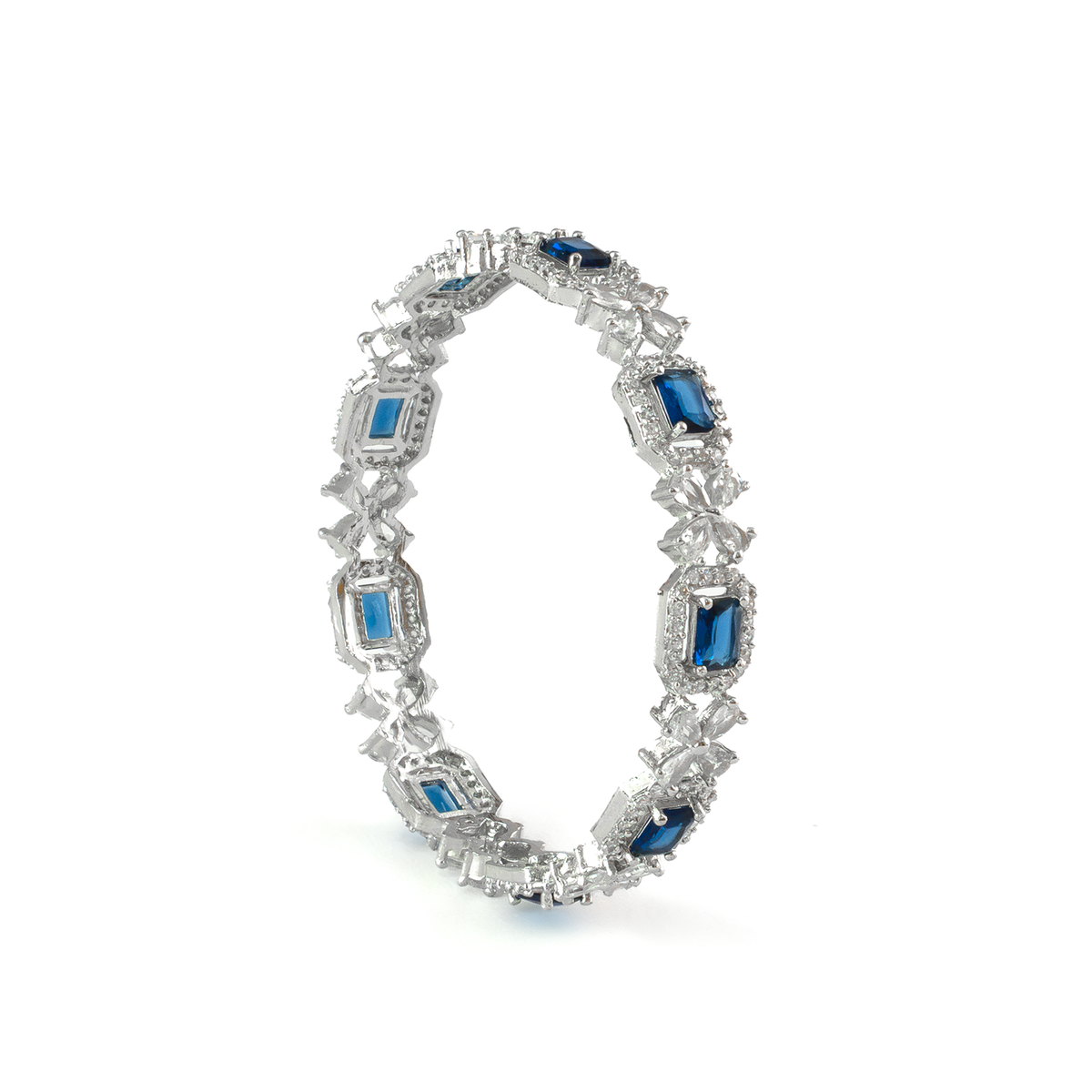 Blue Cubic Stone AD Floral bangles in silver plated finish with sparkling American diamond (AD) stones – view 17 of 24