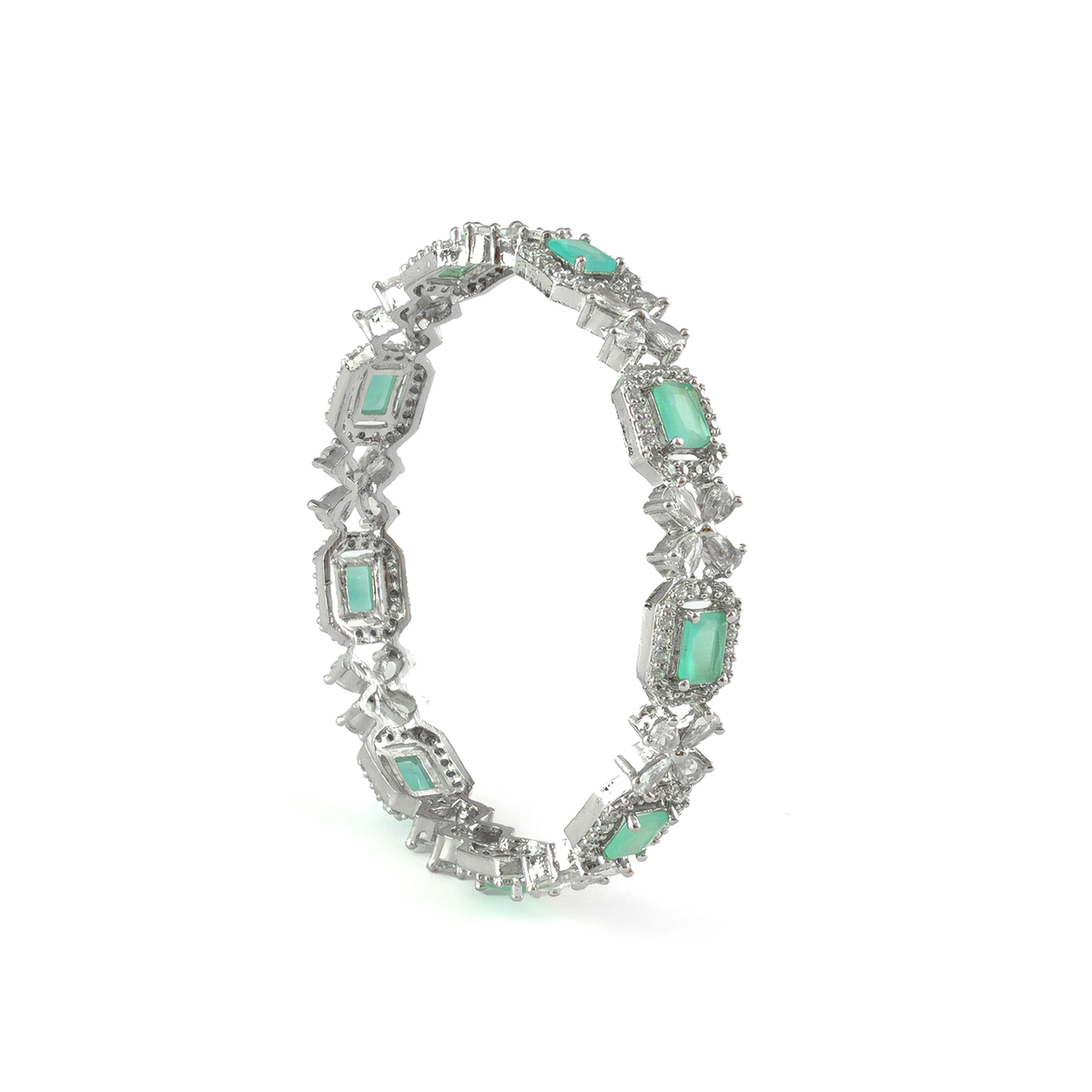 Blue Cubic Stone AD Floral bangles in silver plated finish with sparkling American diamond (AD) stones – view 9 of 24