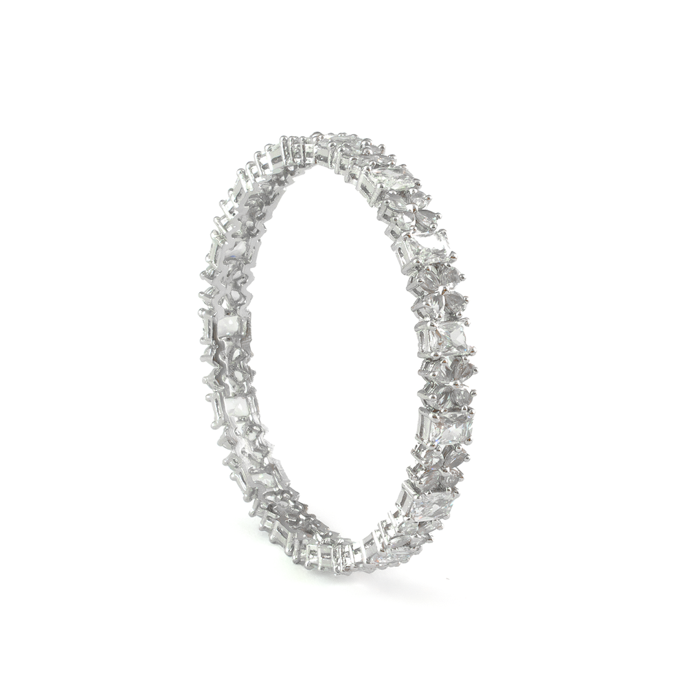 Frost & Flora Zirconia bangles in silver plated finish with cubic zirconia (CZ) stones – view 33 of 36