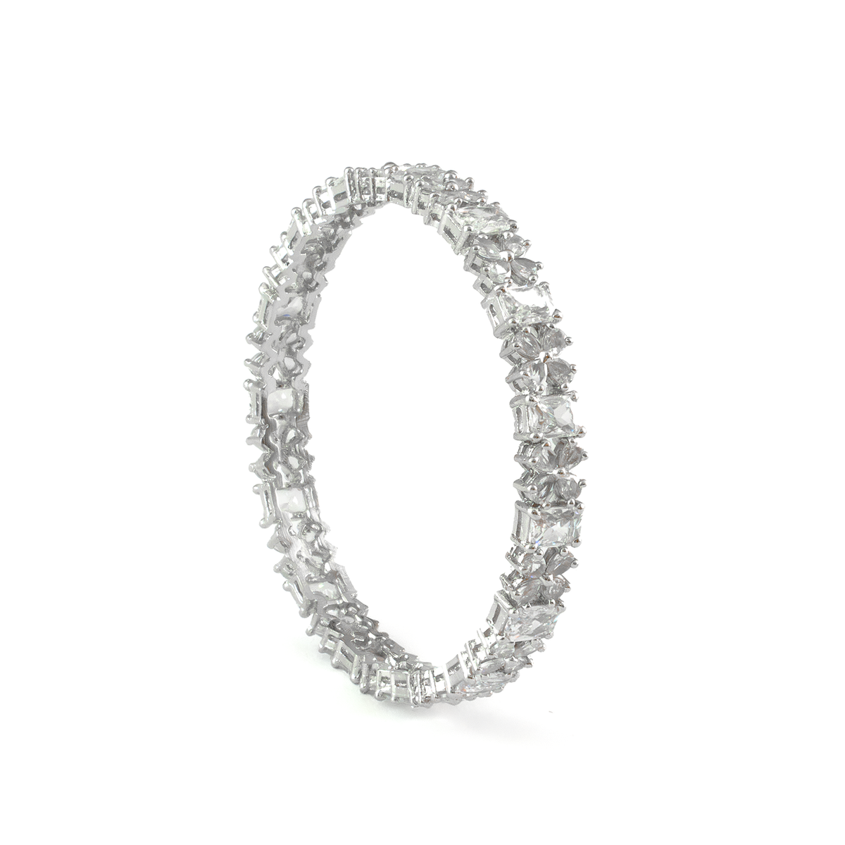 Frost & Flora Zirconia bangles in silver plated finish with cubic zirconia (CZ) stones – view 33 of 36