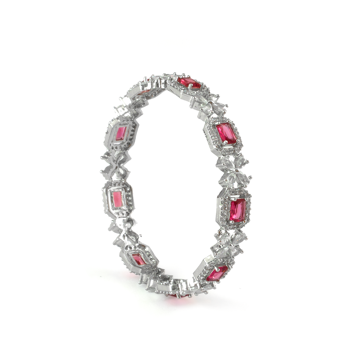Blue Cubic Stone AD Floral bangles in silver plated finish with sparkling American diamond (AD) stones – view 13 of 24
