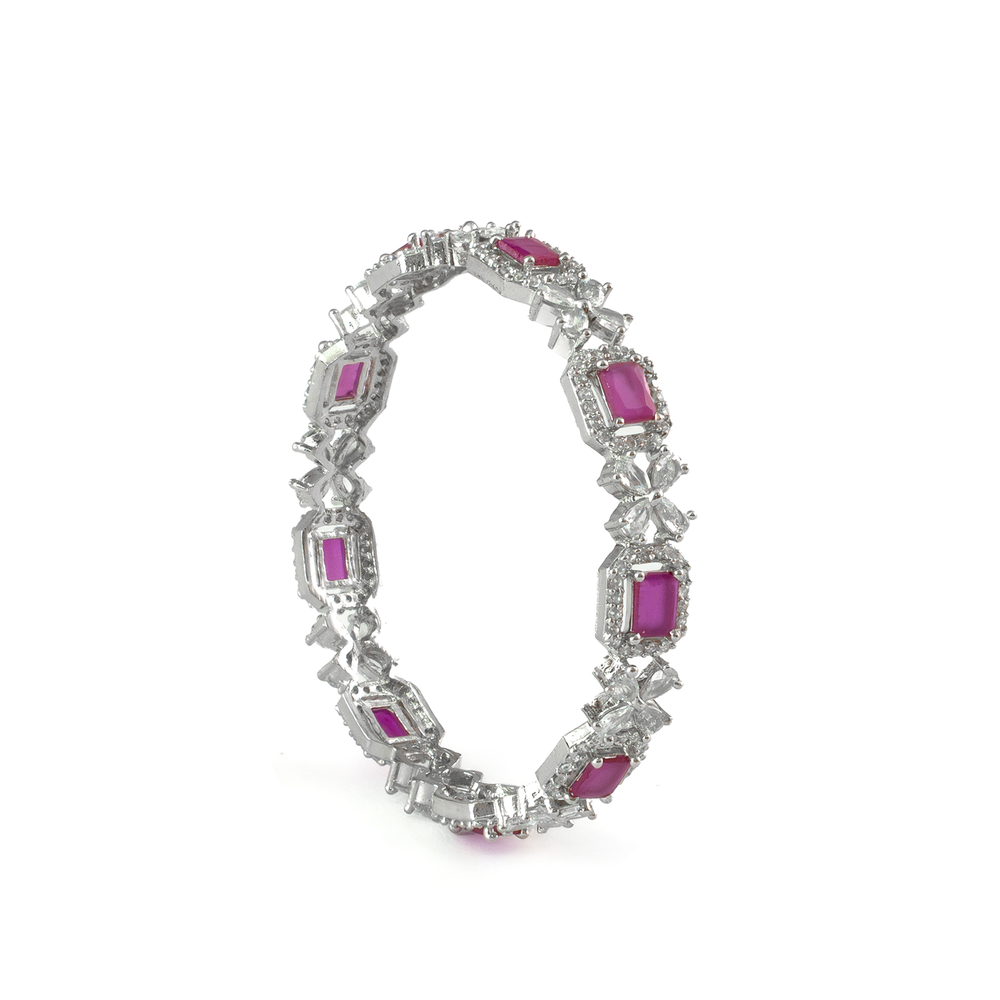 Blue Cubic Stone AD Floral bangles in silver plated finish with sparkling American diamond (AD) stones – view 21 of 24