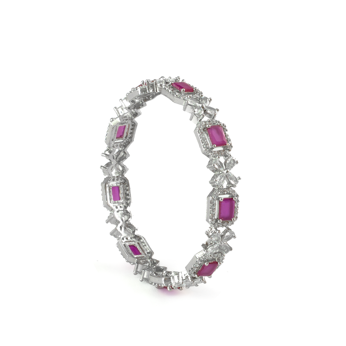 Blue Cubic Stone AD Floral bangles in silver plated finish with sparkling American diamond (AD) stones – view 21 of 24