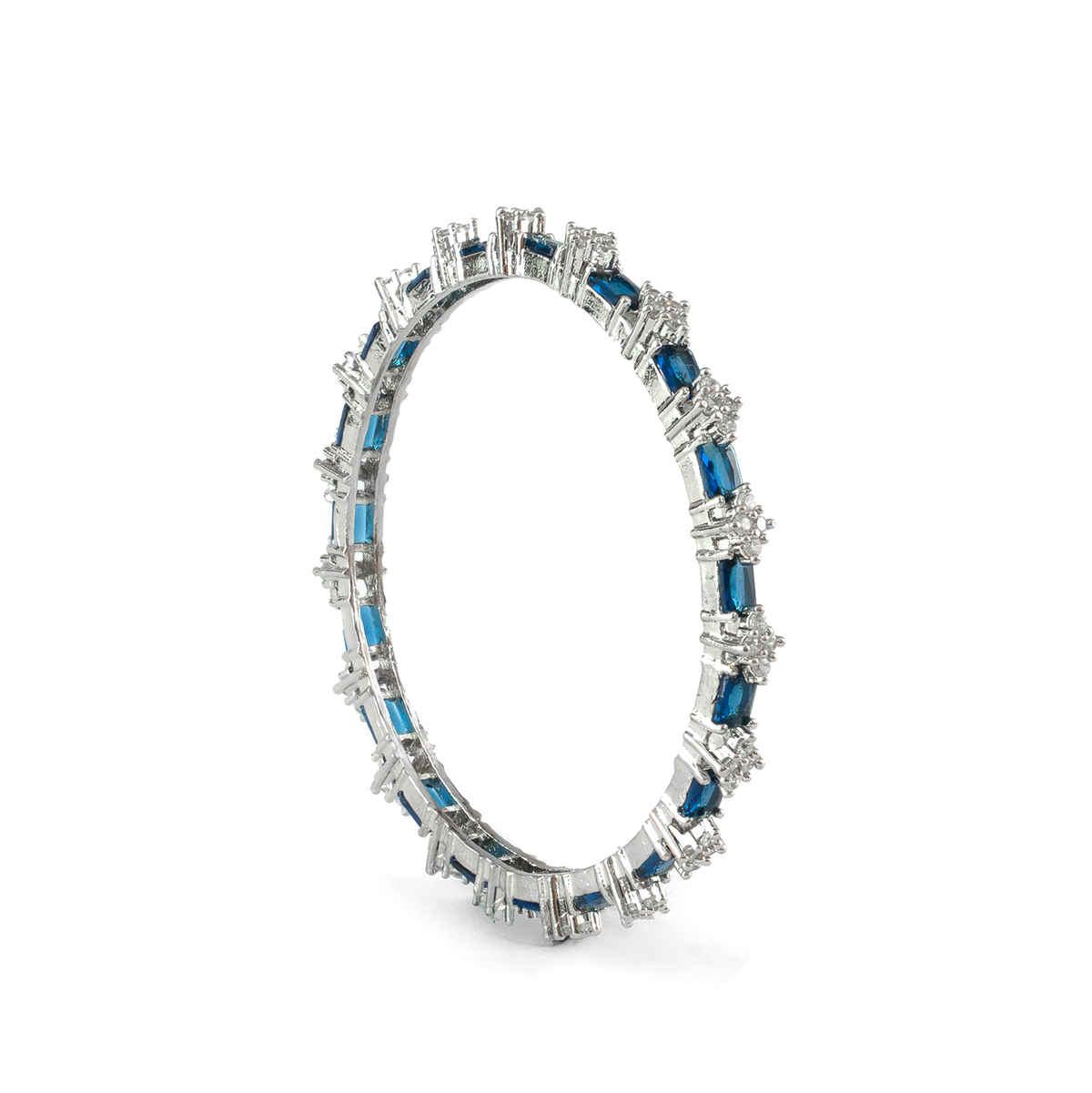 Blue Glow AD bangles in silver plated finish with sparkling American diamond (AD) stones
