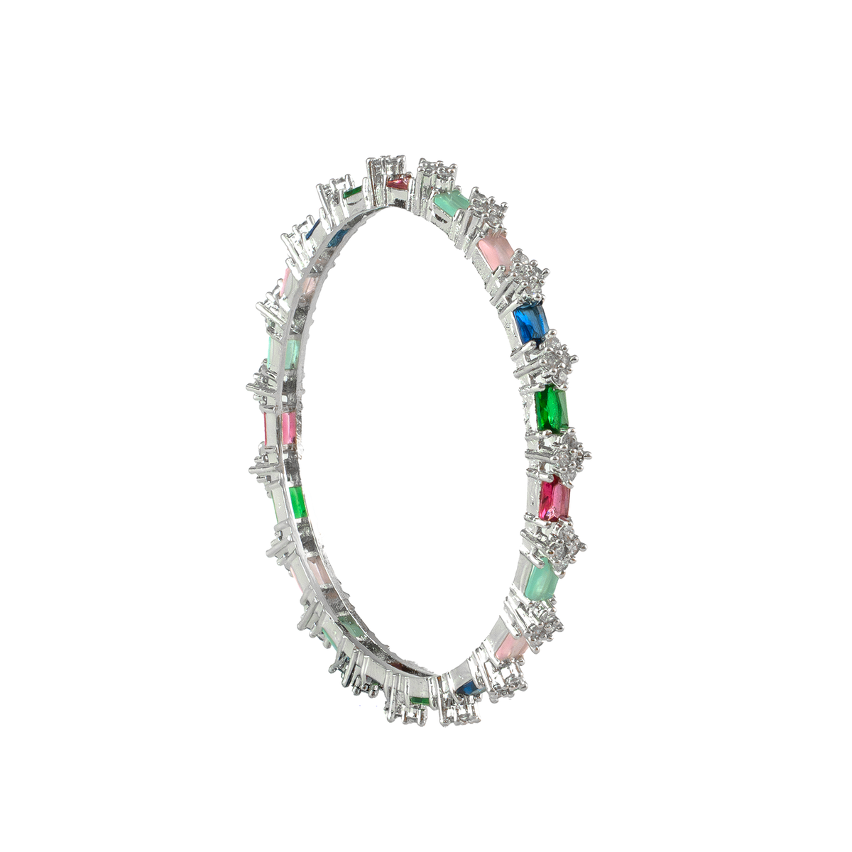 Blue Glow AD bangles in silver plated finish with sparkling American diamond (AD) stones – view 5 of 28