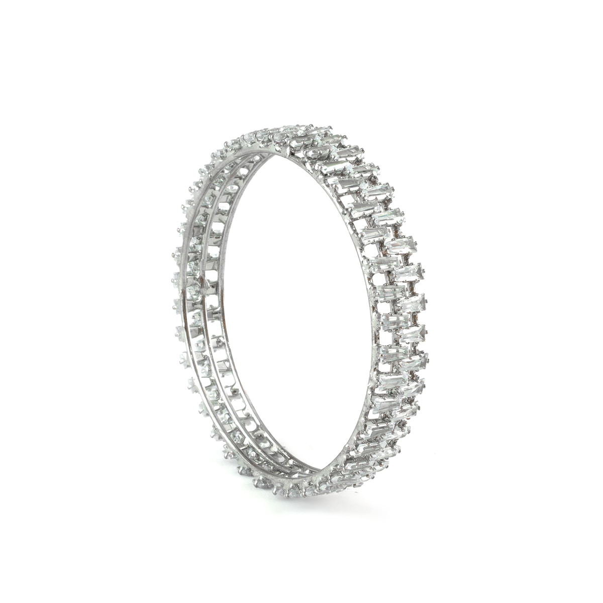 Double Shine Crystal bangles in silver plated finish with shining crystal stones