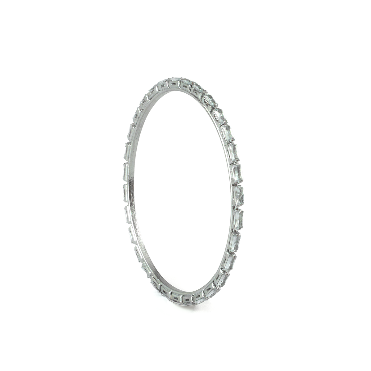 Rectangular Crystal bangles in silver plated finish with shining crystal stones